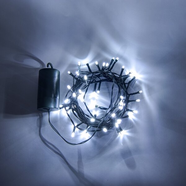 DECOLED LED světýlka na baterie, venkovní, 5,2 m, ledově bílá, tmavě zelený kabel, IP44, 4 × AA