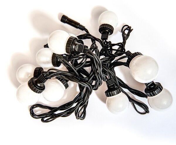 DECOLED Easy Fix LED party osvětlení, 5 m, venkovní, 10 kouliček, 70 teple bílých diod, černý kabel, IP67, prodlužovací