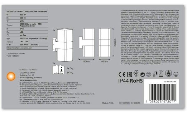 Ledvance - LED RGBW Venkovní svítidlo SMART+ CUBE LED/13,5W/230V IP44 Wi-Fi