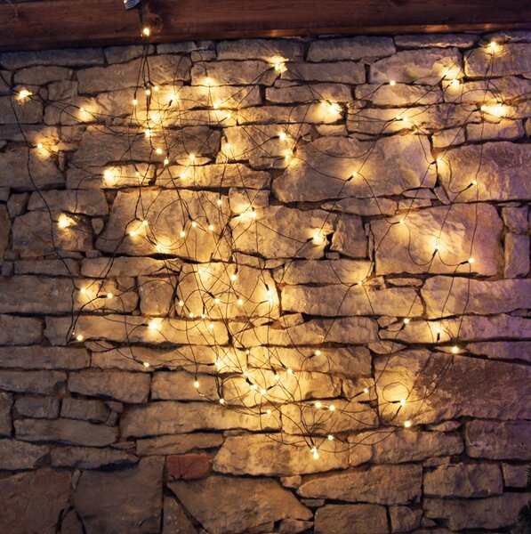 DECOLED Hobby Line LED světelná síť, 200 × 150 cm, teple bílá, 90 diod, tmavě zelený kabel, IP44, prodlužovací