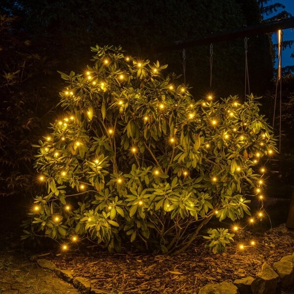 DECOLED Hobby Line LED světelná síť, 200 × 150 cm, teple bílá, 90 diod, tmavě zelený kabel, IP44, prodlužovací