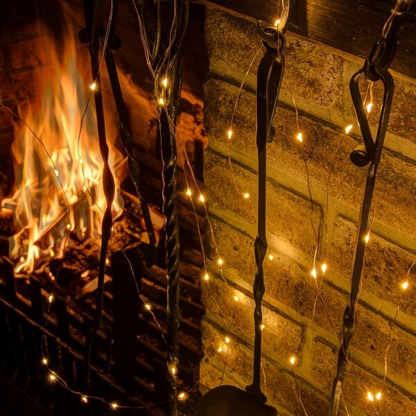 DECOLED LED světelný řetěz, kapičky, 10 pramenů × 2 m, teple bílá, 240 diod, stříbrný kabel, IP44, vč. zdroje