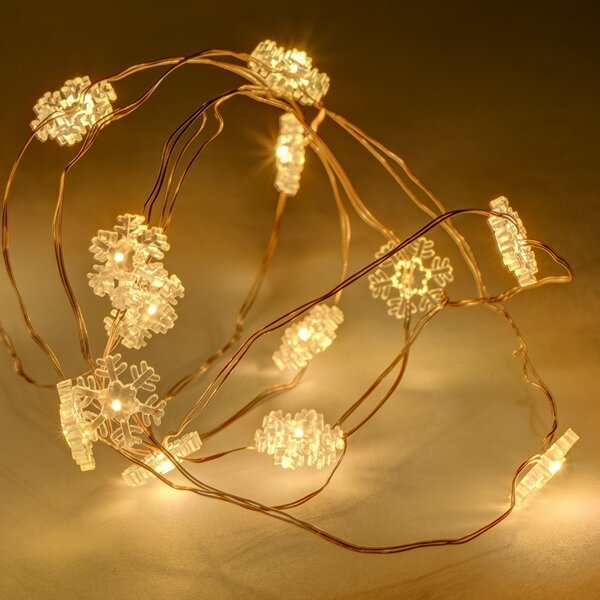 DECOLED LED světýlka na baterie, vločky, 2,3 m, teple bílá, 20 diod, drátek, IP20 interiér, 2 × AA