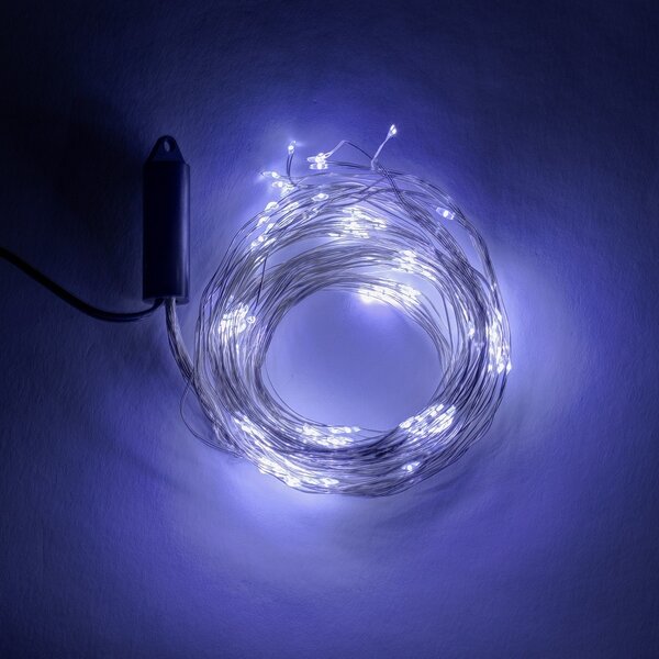 DECOLED LED světelný řetěz, kapičky, 12 pramenů × 1,5 m , venkovní, ledově bílá, 180 diod, stříbrný kabel, IP44, vč. zdroje