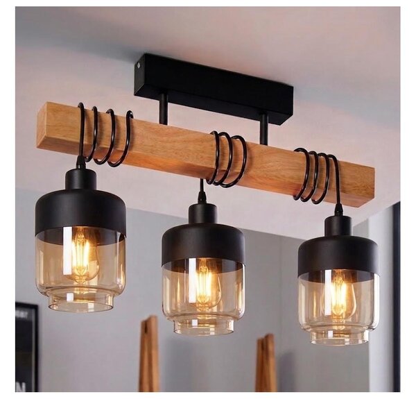 Brilagi - Přisazený lustr WOOD GLASS 3xE27/60W/230V borovice/černá/kouř hnědá