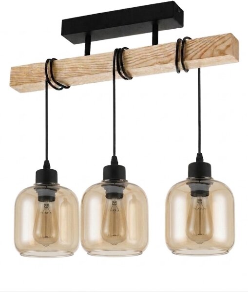 Brilagi - Přisazený lustr WOOD GLASS 3xE27/60W/230V borovice/černá/kouř hnědá