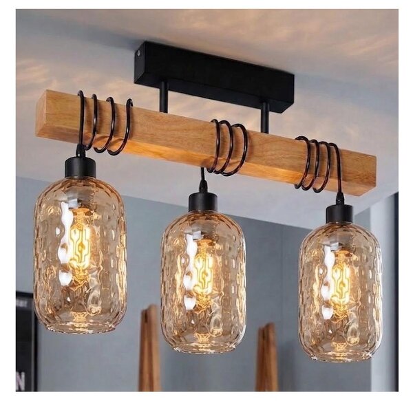 Brilagi - Přisazený lustr WOOD GLASS 3xE27/60W/230V borovice/černá/kouř hnědá