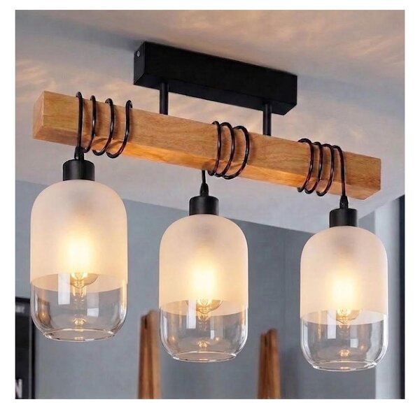 Brilagi - Přisazený lustr WOOD GLASS 3xE27/60W/230V borovice/černá/bílá