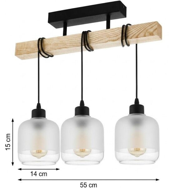 Brilagi - Přisazený lustr WOOD GLASS 3xE27/60W/230V borovice/černá/bílá