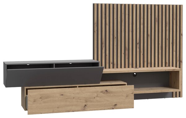 OBÝVACÍ STĚNA šedá, dub artisan Carryhome - Kompletní obývací stěny