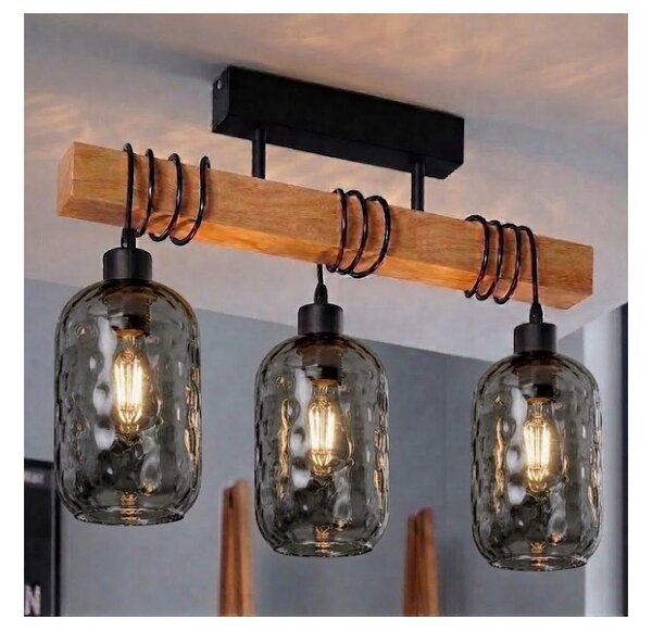 Brilagi - Přisazený lustr WOOD GLASS 3xE27/60W/230V borovice/černá/kouř šedá