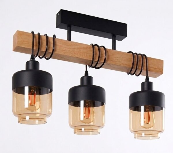 Brilagi - Přisazený lustr WOOD GLASS 3xE27/60W/230V borovice/černá/kouř hnědá