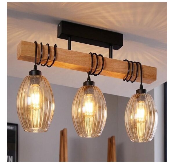 Brilagi - Přisazený lustr WOOD GLASS 3xE27/60W/230V borovice/černá/kouř béžová