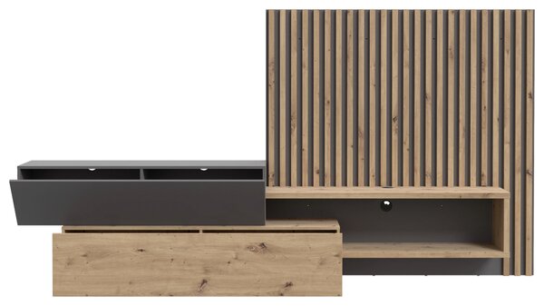 OBÝVACÍ STĚNA šedá, dub artisan Carryhome - Kompletní obývací stěny