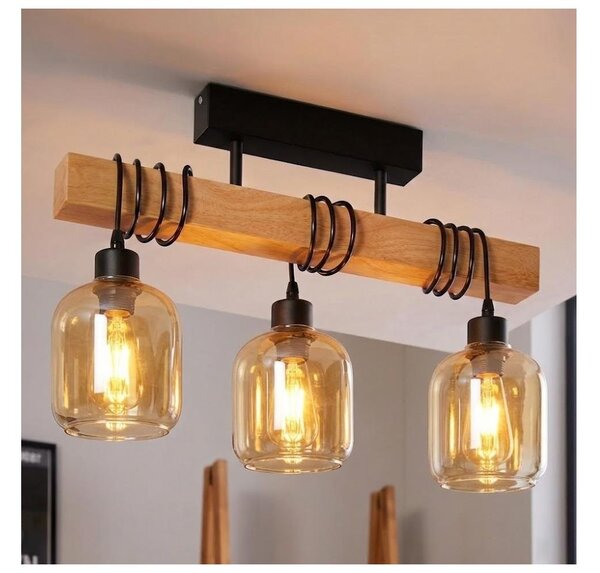 Brilagi - Přisazený lustr WOOD GLASS 3xE27/60W/230V borovice/černá/kouř hnědá