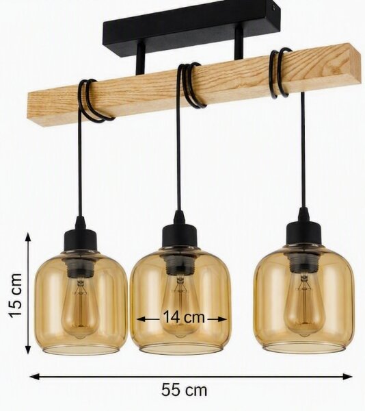 Brilagi - Přisazený lustr WOOD GLASS 3xE27/60W/230V borovice/černá/kouř hnědá