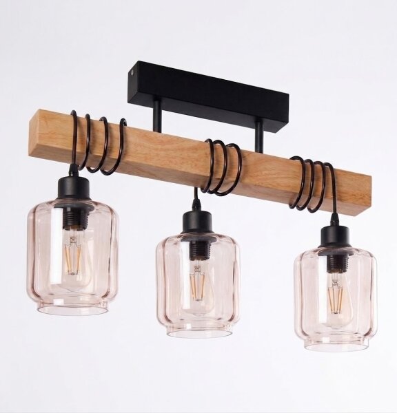 Brilagi - Přisazený lustr WOOD GLASS 3xE27/60W/230V borovice/černá/kouř béžová