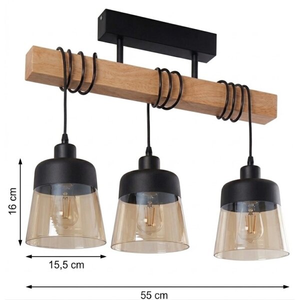 Brilagi - Přisazený lustr WOOD GLASS 3xE27/60W/230V borovice/černá/kouř hnědá