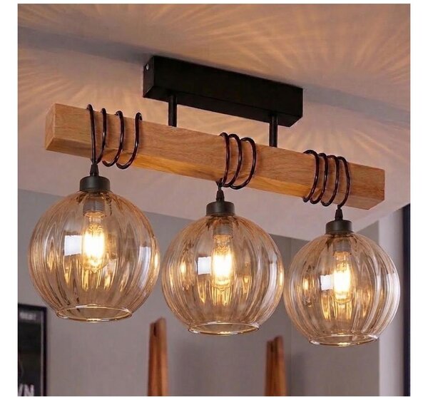 Brilagi - Přisazený lustr WOOD GLASS 3xE27/60W/230V borovice/černá/kouř hnědá