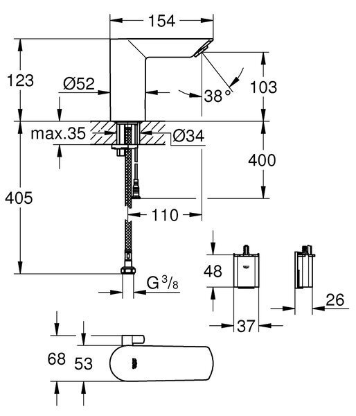 Grohe BauCosmopolitan umyvadlová baterie stojící elektronická chrom 36451000