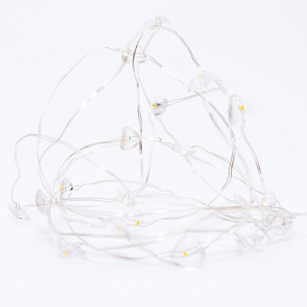DECOLED LED světýlka na baterie, srdíčka, 2,3 m, teple bílá, 20 diod, čirý kabel, IP20 interiér, 3 × AA