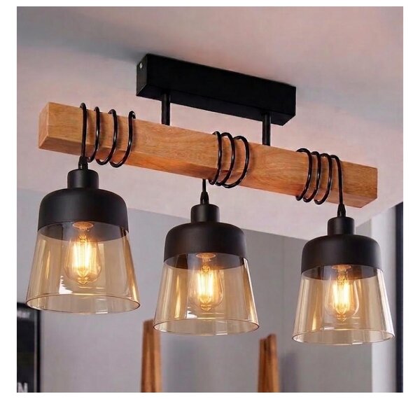 Brilagi - Přisazený lustr WOOD GLASS 3xE27/60W/230V borovice/černá/kouř hnědá