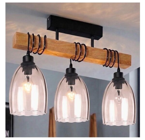Brilagi - Přisazený lustr WOOD GLASS 3xE27/60W/230V borovice/černá/kouř béžová