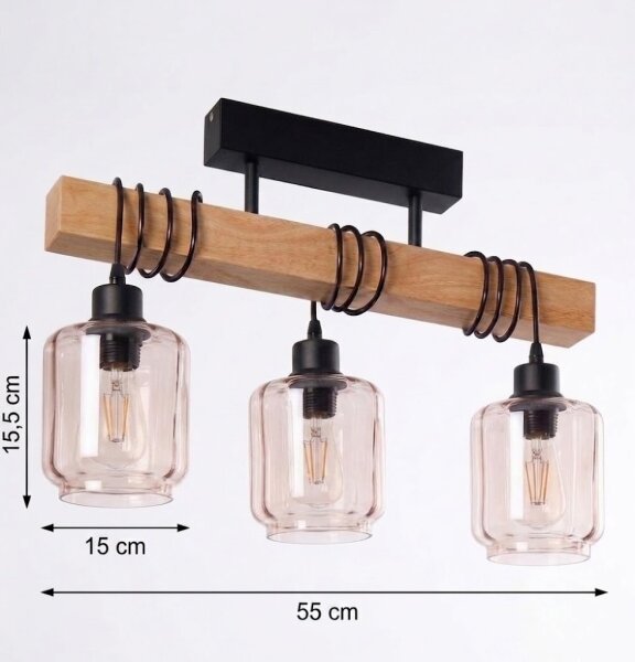 Brilagi - Přisazený lustr WOOD GLASS 3xE27/60W/230V borovice/černá/kouř béžová