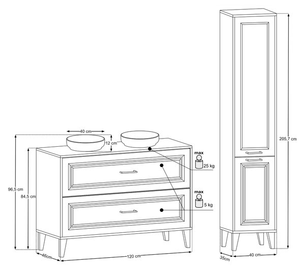 Comad Set koupelnového nábytku Dorothy Ristretto 120 dub ristretto (5 kusů nábytku)