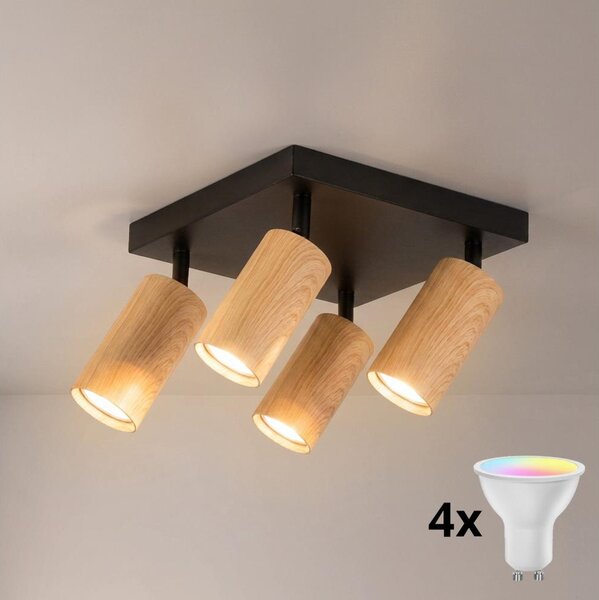 Brilagi - LED RGBW Stm bodové svítidlo SELE SQUARE 4xGU10/6,5W/230V černá/dub