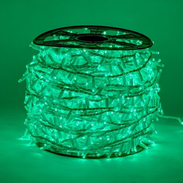 DECOLED Easy Fix LED světelný řetěz, 100 m, venkovní, zelený, 2000 diod, bílý kabel, IP44, cívka