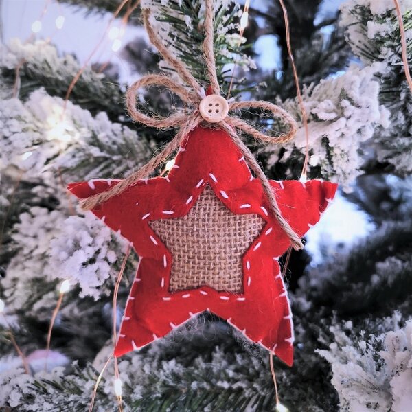 DECOLED Vánoční ozdoba na stromeček látková vánoční hvězda 11,5 cm, závěsná