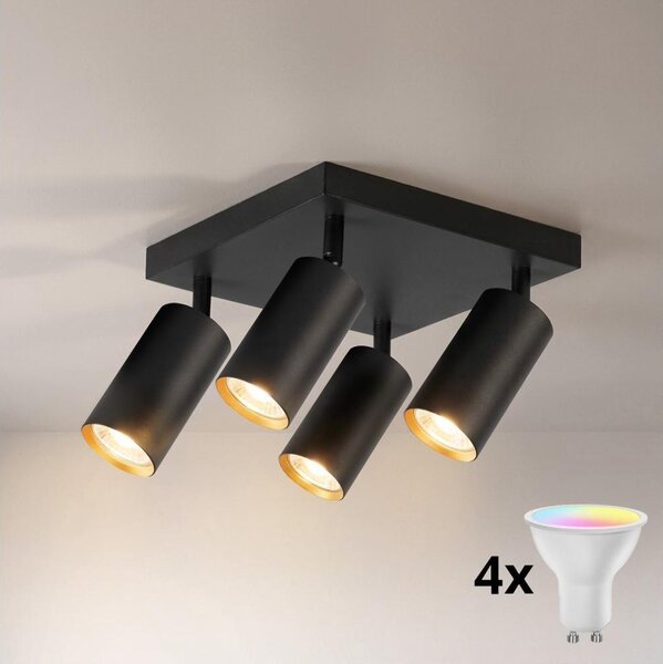 Brilagi - LED RGBW Stm bodové svítidlo SELE SQUARE 4xGU10/6,5W/230V černá/zlatá