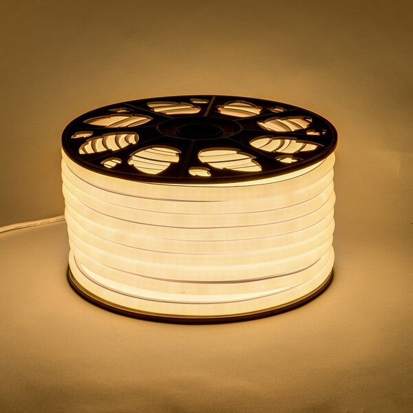 DECOLED Easy Fix LED Neon hadice venkovní, 50 m, D-TYP jednostranný, teple bílá, 3000 diod, bílý kabel, IP44, cívka