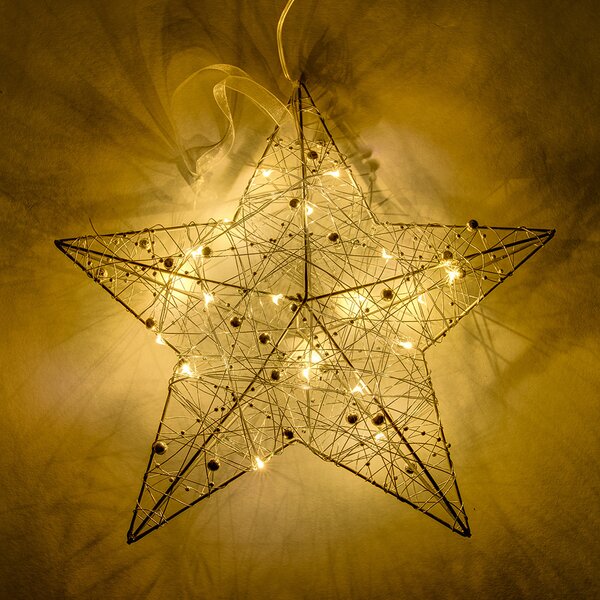 Vánoční kovová dekorace, hvězda, průměr 30 cm s 20 LED světly