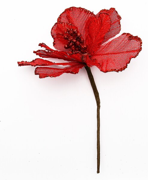 DECOLED Dekorace umělý květ červený, 20,5 × 17 cm, příze