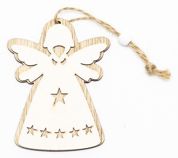 DECOLED Vánoční dřevěná ozdoba na stromeček anděl 10 × 7,5 cm, závěsná