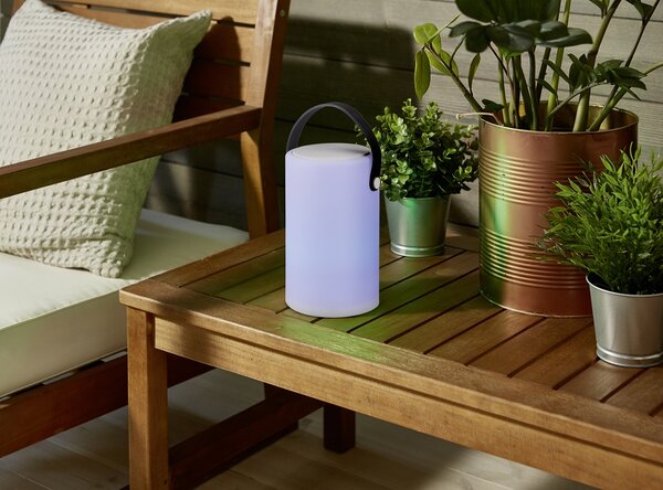 Trio Leuchten R55060101 BERMUDA - Stolní venkovní RGB stmívatelná lampa s ovladačem a bluetooth reproduktorem IP44, 21cm (Venkovní lampa s dálkovým ovládáním a reproduktorem)