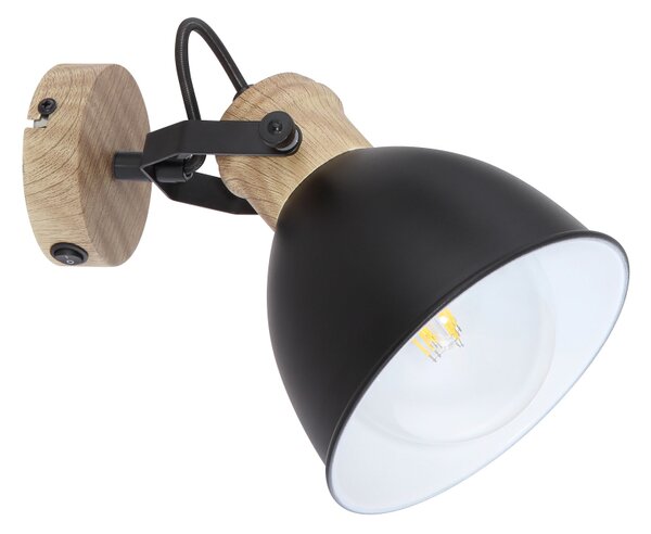 Globo 54018-1S WIHO - Nástěnná moderní lampička s vypínačem, imitace dřeva, 1 x E27 (Nástěnná náklopná bodovka v černé barvě)