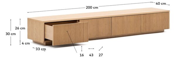TV stolek v dekoru dubu v přírodní barvě 200x30x40 cm Helvine – Kave Home