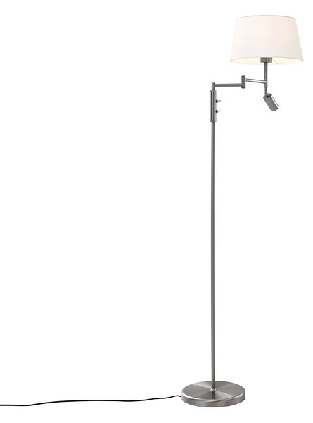 Ocelová stojací lampa s bílým stínidlem a nastavitelnou lampou na čtení - Ladas