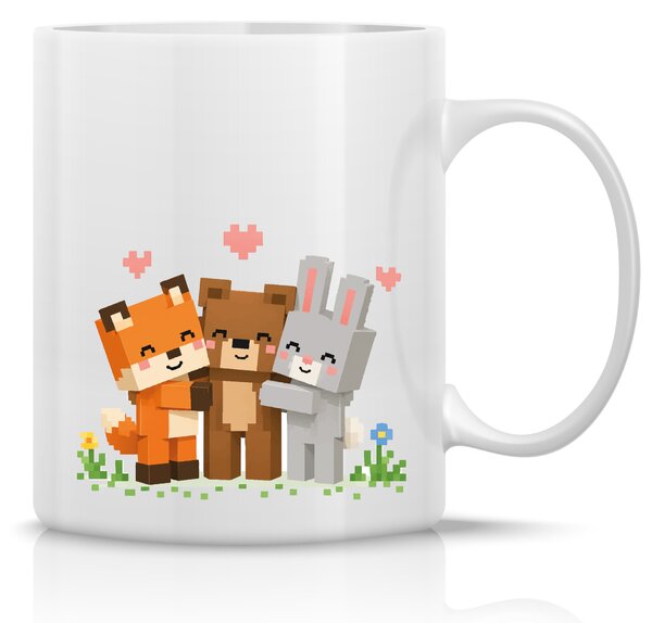 PIXELOVÁ ZVÍŘÁTKA - klasický bílý keramický hrníček 300 ml