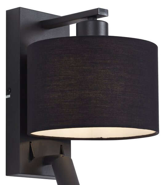 Moderní nástěnná lampa černá kulatá s lampičkou na čtení - Puglia