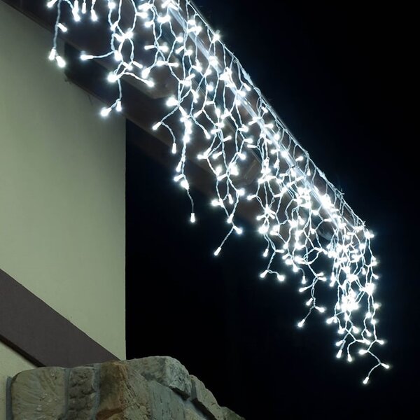 DECOLED Easy Fix venkovní LED rampouchy, světelné, 300 × 90 cm, ledově bílá, 174 diod, bílý kabel, IP67, prodlužovací
