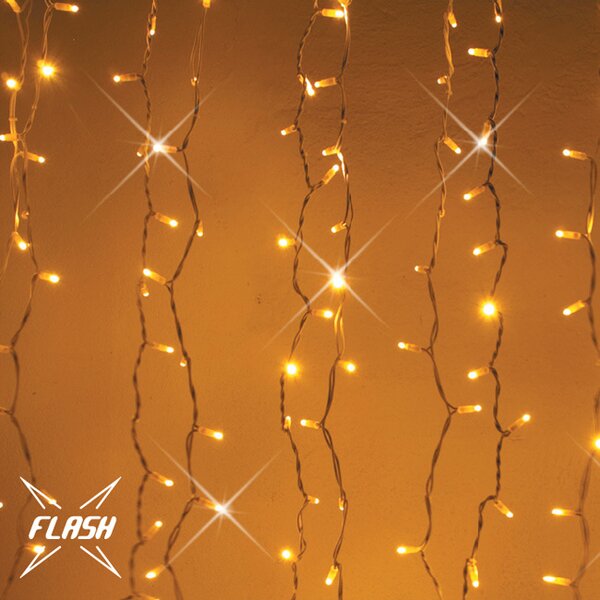 DECOLED Easy Fix LED světelný závěs venkovní, 100 × 150 cm, teple bílá s FLASH, 150 diod, bílý kabel, IP67, prodlužovací