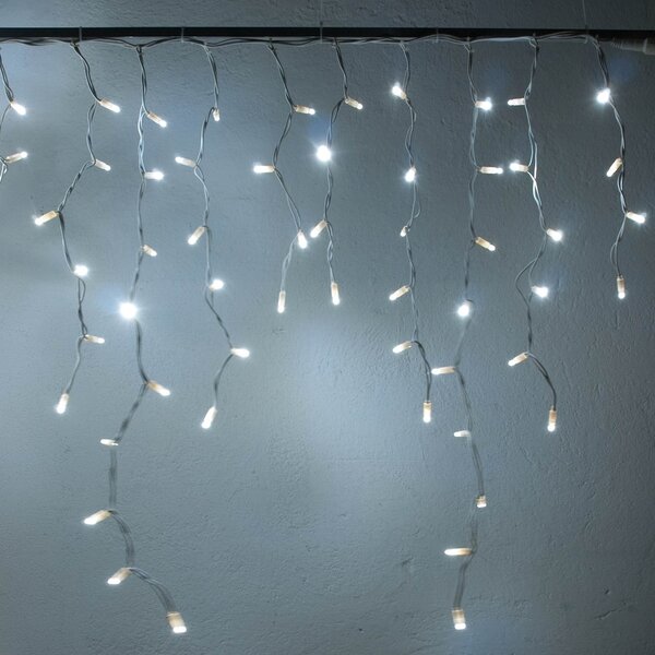 DECOLED Easy Fix venkovní LED rampouchy, světelné, 300 × 90 cm, ledově bílá, 174 diod, bílý kabel, IP67, prodlužovací