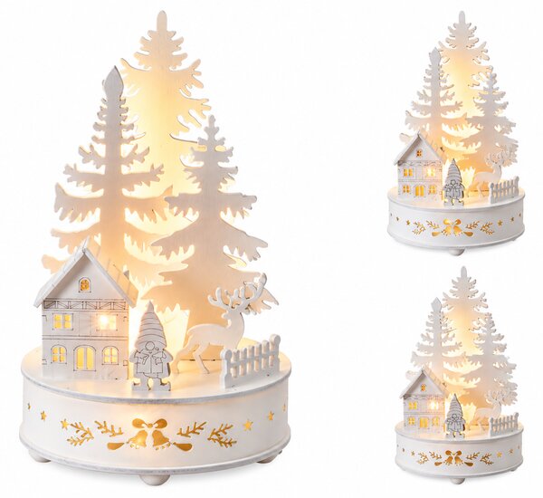 Dřevěná LED dekorace Zimní scenérie 20 cm s časovačem, bílá – 3 různé motivy