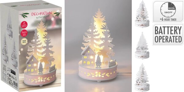 Dřevěná LED dekorace Zimní scenérie 20 cm s časovačem, bílá – 3 různé motivy