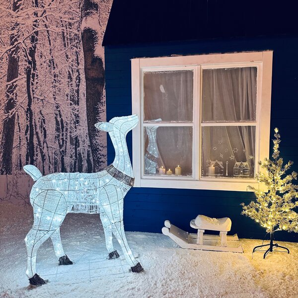 DECOLED 3D LED svítící laň, 150 cm, ledově bílá s Flash, 140 LED, IP44, venkovní