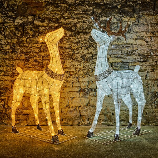 DECOLED 3D LED svítící jelen, 150 cm, ledově bílý s Flash, 161 diod, venkovní, IP44